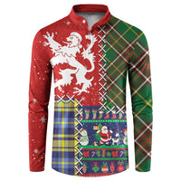 Scottish Christmas Button Sweatshirt Scotland Lion and Xmas Elements Patch Style - Wonder Print Shop
