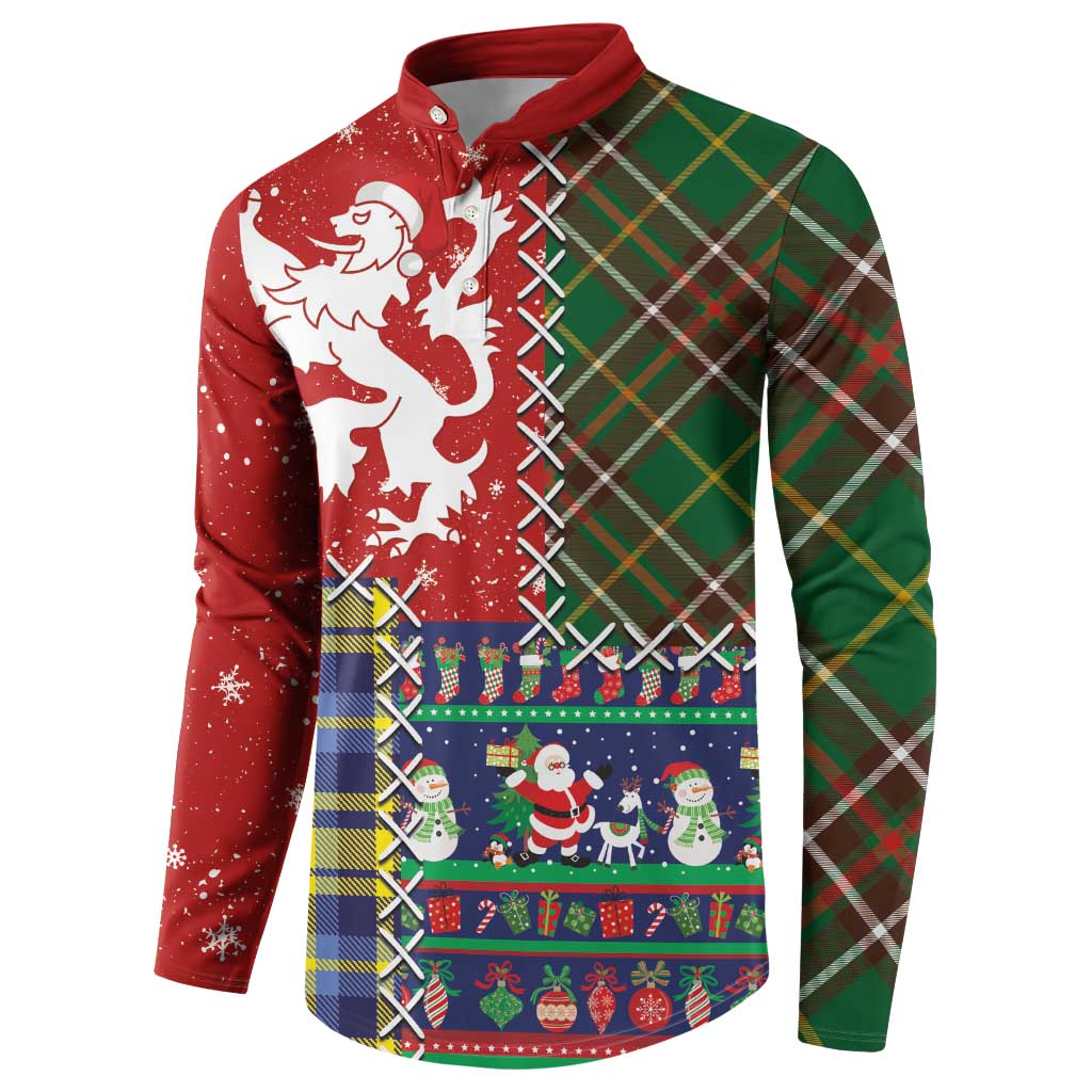 Scottish Christmas Button Sweatshirt Scotland Lion and Xmas Elements Patch Style - Wonder Print Shop
