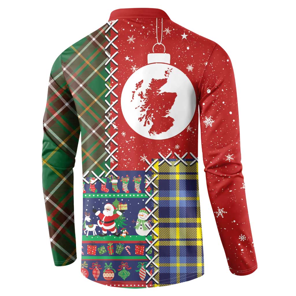 Scottish Christmas Button Sweatshirt Scotland Lion and Xmas Elements Patch Style - Wonder Print Shop