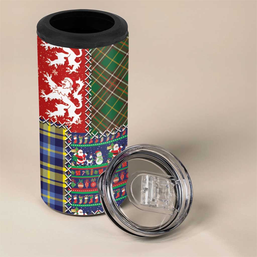 Scottish Christmas 4 in 1 Can Cooler Tumbler Scotland Lion and Xmas Elements Patch Style - Wonder Print Shop