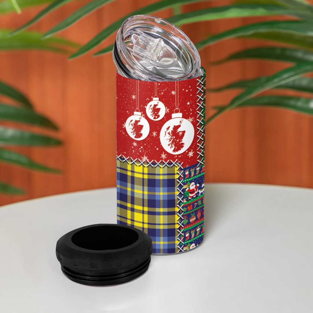 Scottish Christmas 4 in 1 Can Cooler Tumbler Scotland Lion and Xmas Elements Patch Style - Wonder Print Shop