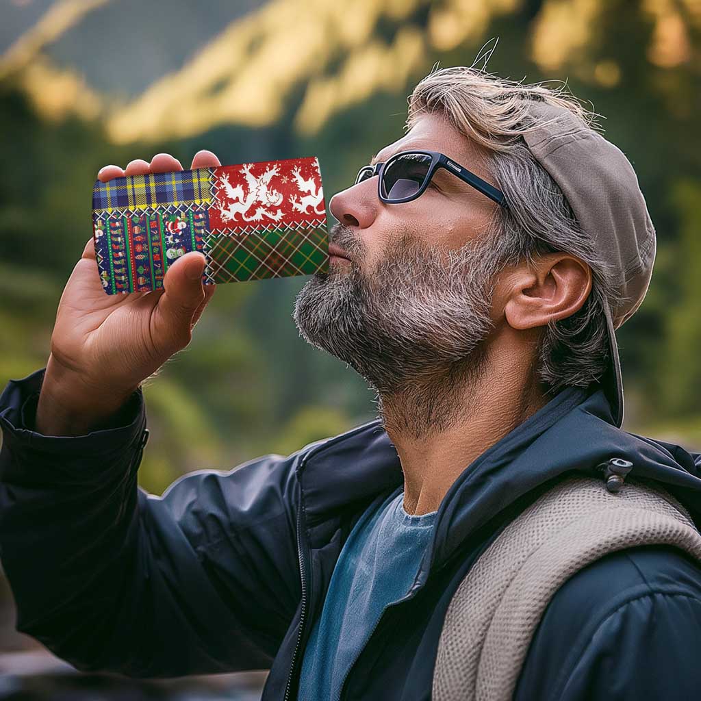 Scottish Christmas 4 in 1 Can Cooler Tumbler Scotland Lion and Xmas Elements Patch Style - Wonder Print Shop