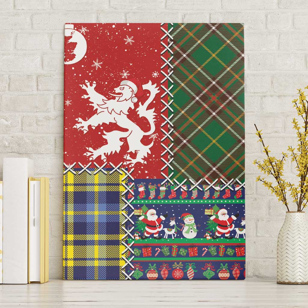 Scottish Christmas Canvas Wall Art Scotland Lion and Xmas Elements Patch Style - Wonder Print Shop