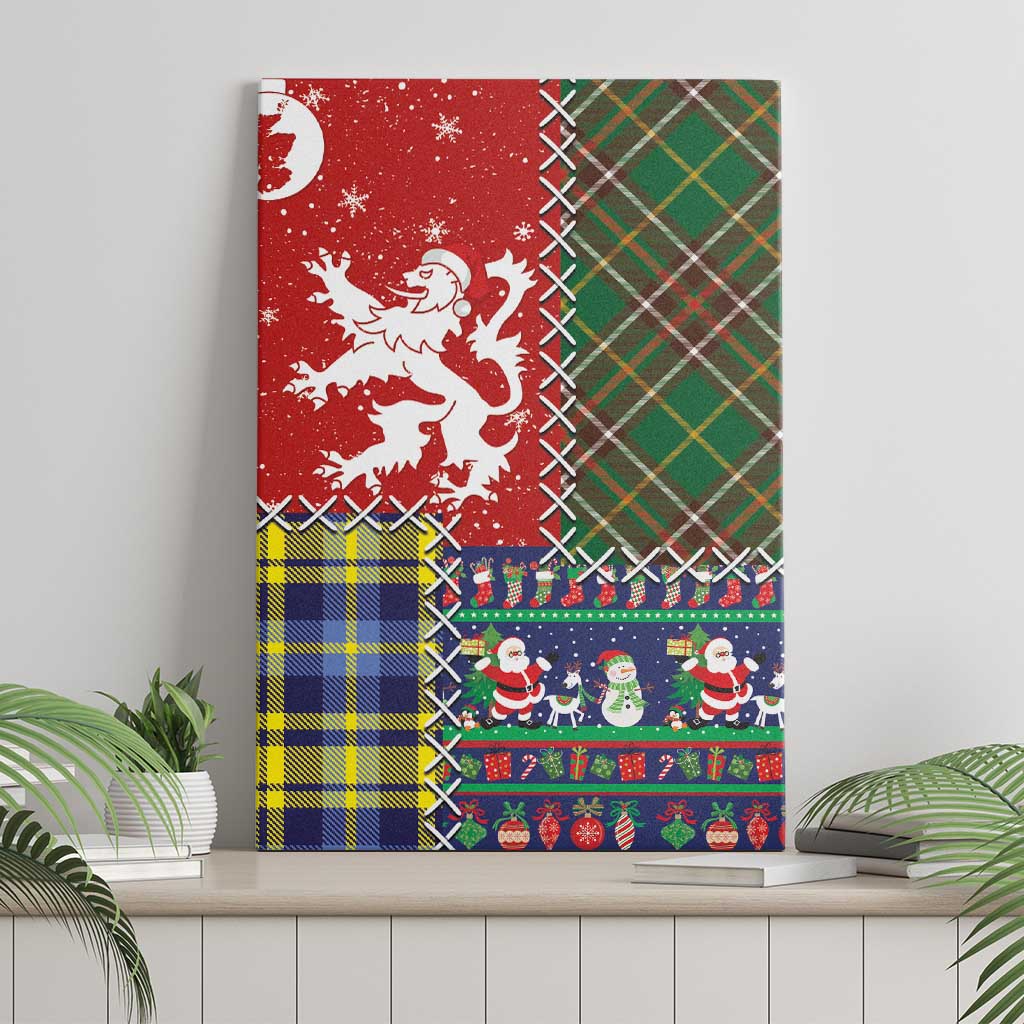 Scottish Christmas Canvas Wall Art Scotland Lion and Xmas Elements Patch Style - Wonder Print Shop