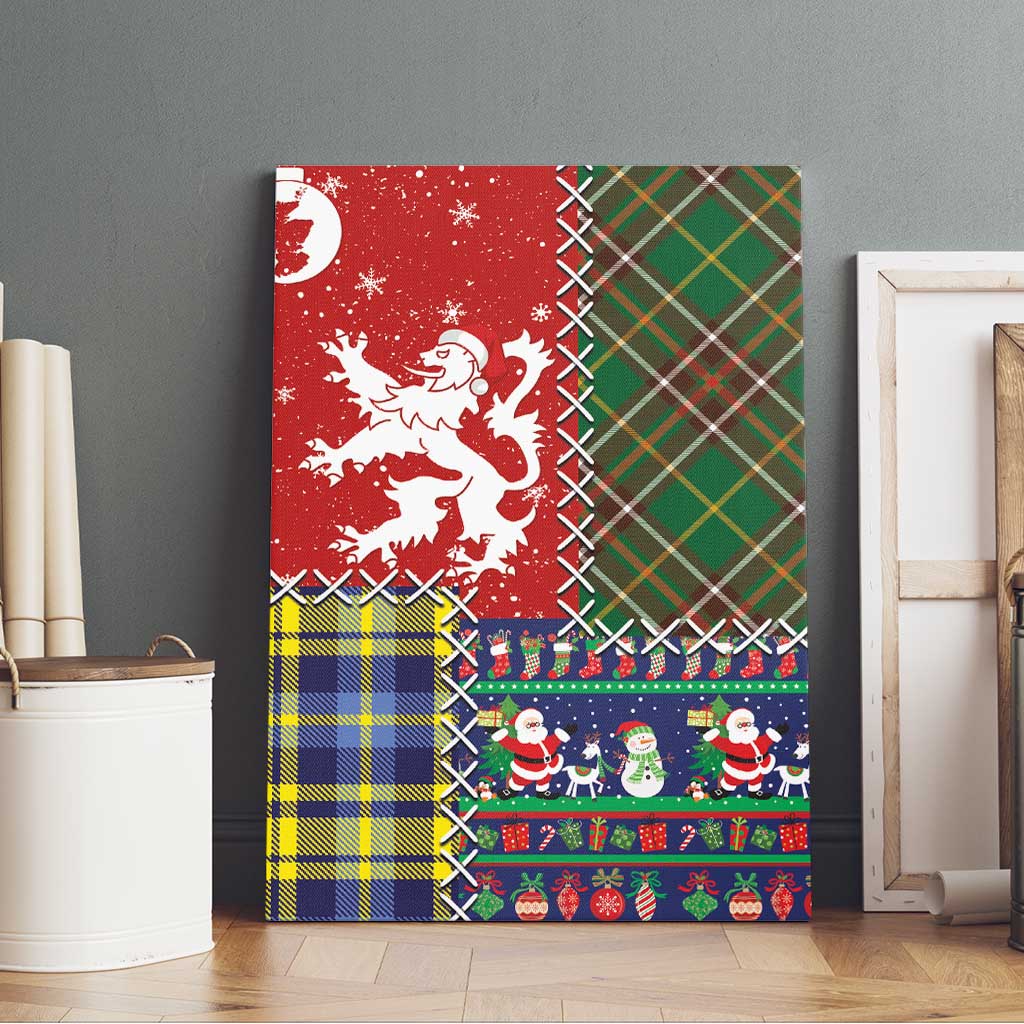 Scottish Christmas Canvas Wall Art Scotland Lion and Xmas Elements Patch Style - Wonder Print Shop