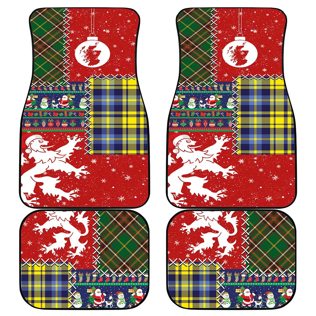 Scottish Christmas Car Mats Scotland Lion and Xmas Elements Patch Style - Wonder Print Shop