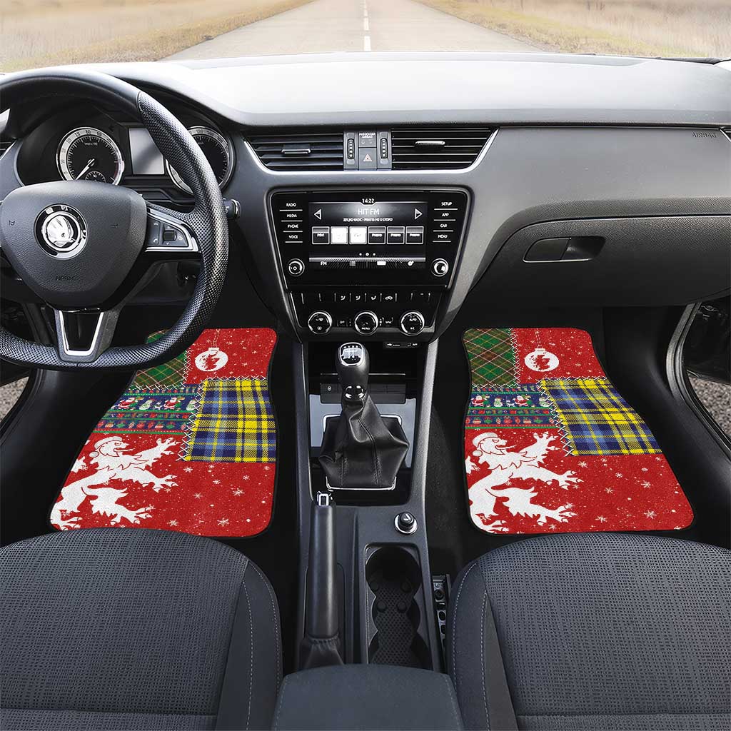 Scottish Christmas Car Mats Scotland Lion and Xmas Elements Patch Style - Wonder Print Shop