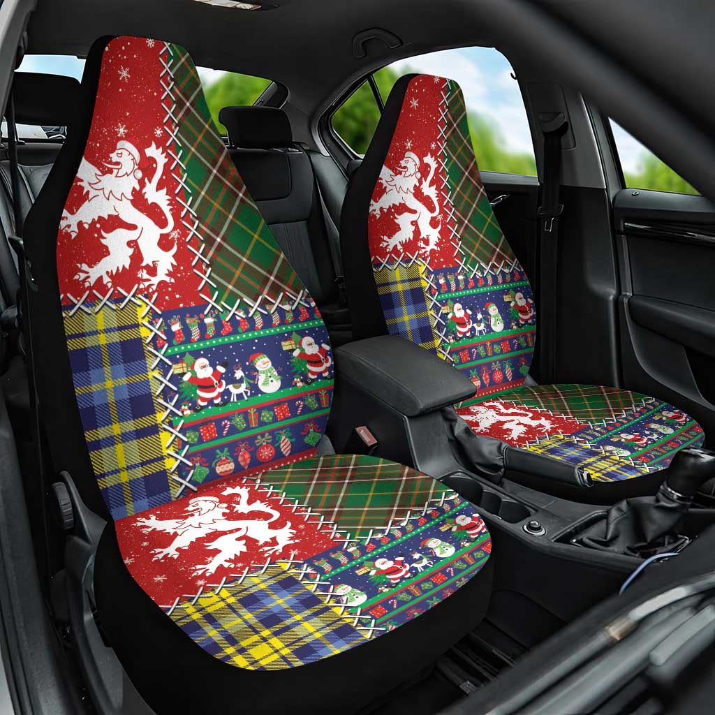 Scottish Christmas Car Seat Cover Scotland Lion and Xmas Elements Patch Style - Wonder Print Shop