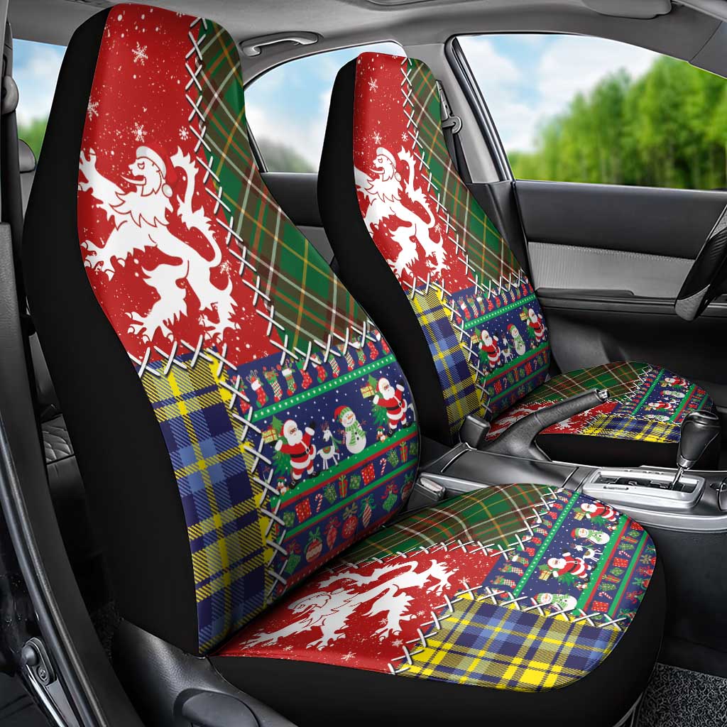 Scottish Christmas Car Seat Cover Scotland Lion and Xmas Elements Patch Style - Wonder Print Shop