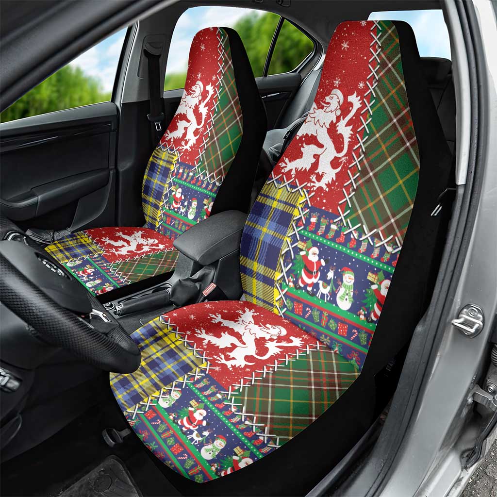 Scottish Christmas Car Seat Cover Scotland Lion and Xmas Elements Patch Style - Wonder Print Shop