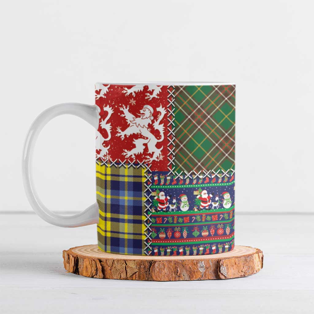 Scottish Christmas Ceramic Mug Scotland Lion and Xmas Elements Patch Style - Wonder Print Shop