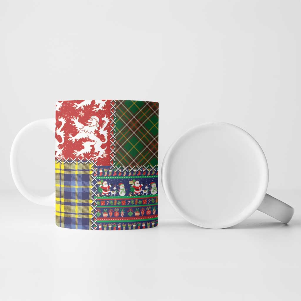 Scottish Christmas Ceramic Mug Scotland Lion and Xmas Elements Patch Style - Wonder Print Shop