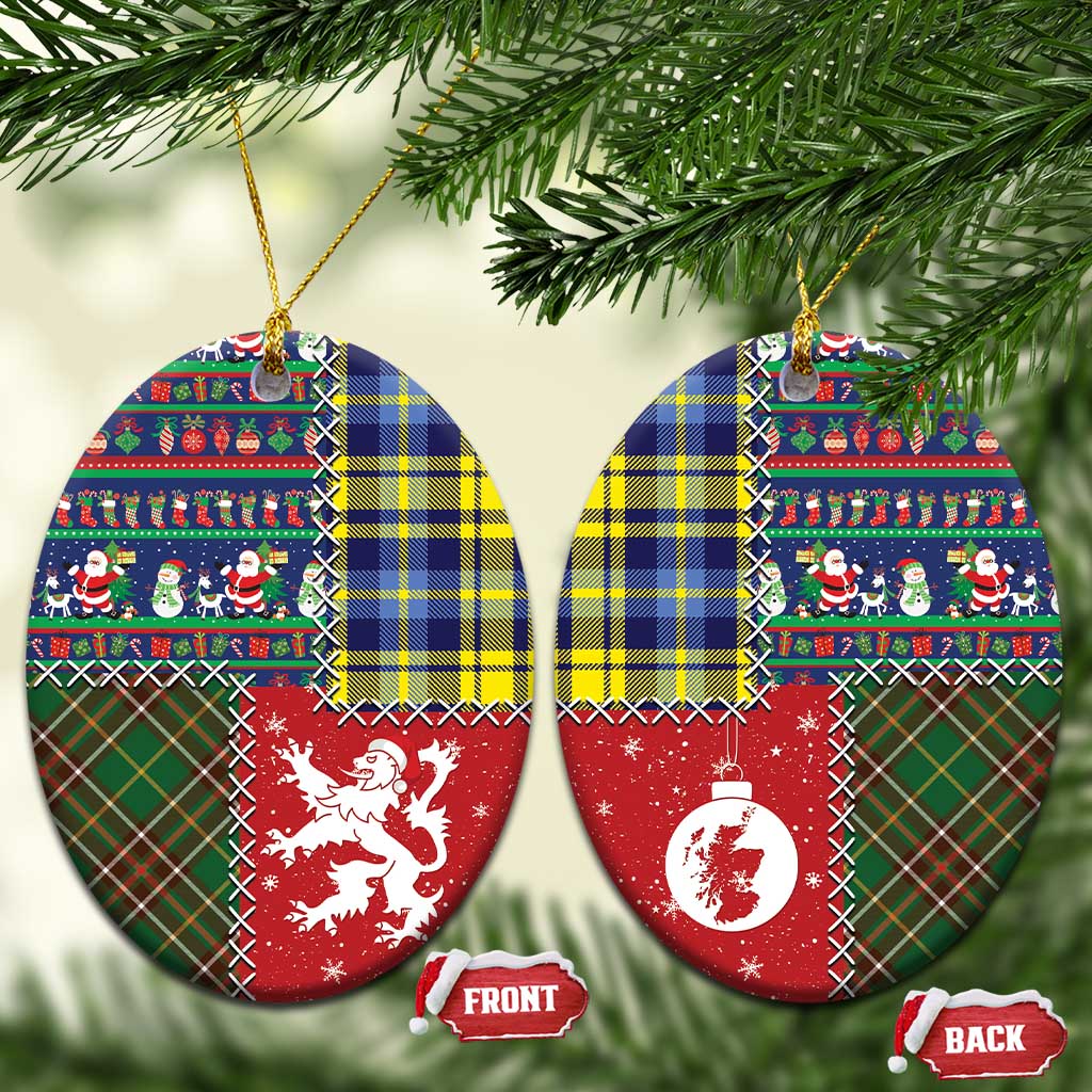 Scottish Christmas Ceramic Ornament Scotland Lion and Xmas Elements Patch Style - Wonder Print Shop