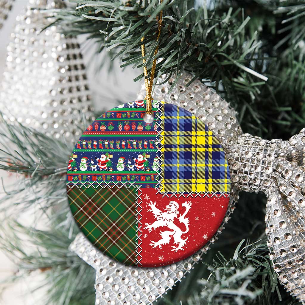 Scottish Christmas Ceramic Ornament Scotland Lion and Xmas Elements Patch Style - Wonder Print Shop
