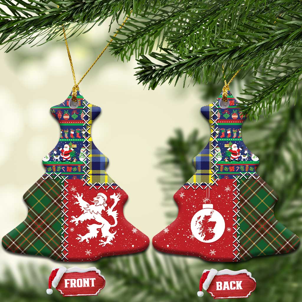 Scottish Christmas Ceramic Ornament Scotland Lion and Xmas Elements Patch Style - Wonder Print Shop