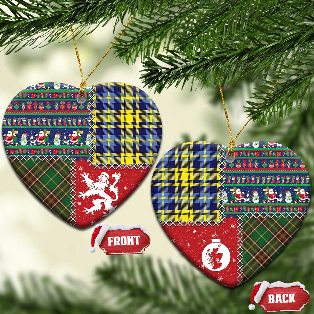Scottish Christmas Ceramic Ornament Scotland Lion and Xmas Elements Patch Style - Wonder Print Shop