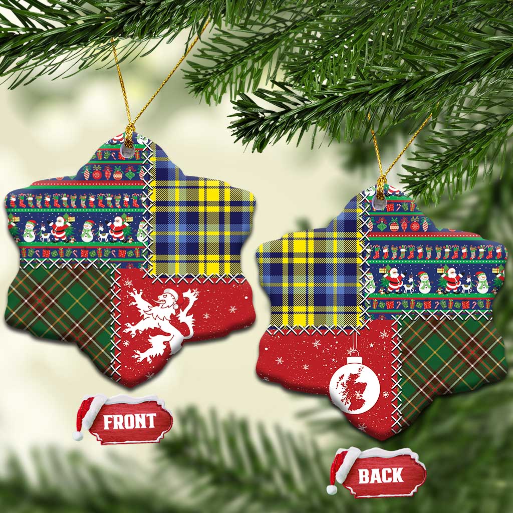 Scottish Christmas Ceramic Ornament Scotland Lion and Xmas Elements Patch Style - Wonder Print Shop