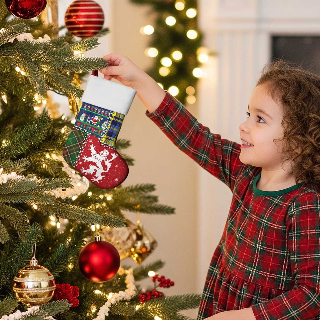 Scottish Christmas Stocking Scotland Lion and Xmas Elements Patch Style - Wonder Print Shop