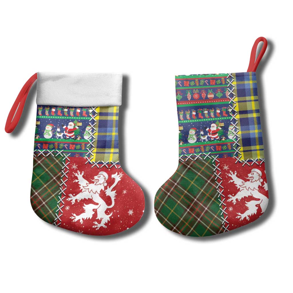 Scottish Christmas Stocking Scotland Lion and Xmas Elements Patch Style - Wonder Print Shop