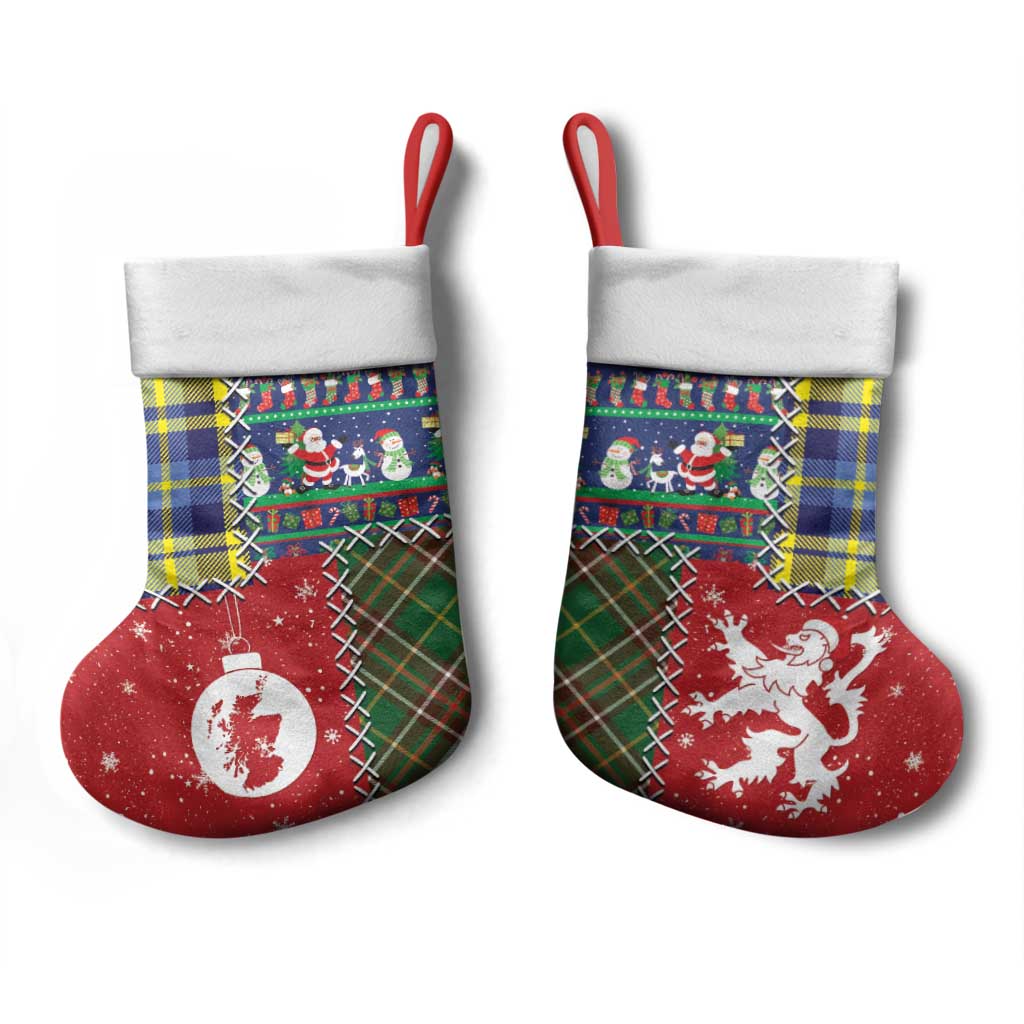 Scottish Christmas Stocking Scotland Lion and Xmas Elements Patch Style - Wonder Print Shop