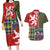 Scottish Christmas Couples Matching Long Sleeve Bodycon Dress and Hawaiian Shirt Scotland Lion and Xmas Elements Patch Style - Wonder Print Shop