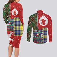 Scottish Christmas Couples Matching Long Sleeve Bodycon Dress and Long Sleeve Button Shirt Scotland Lion and Xmas Elements Patch Style - Wonder Print Shop