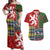 Scottish Christmas Couples Matching Off Shoulder Maxi Dress and Hawaiian Shirt Scotland Lion and Xmas Elements Patch Style - Wonder Print Shop