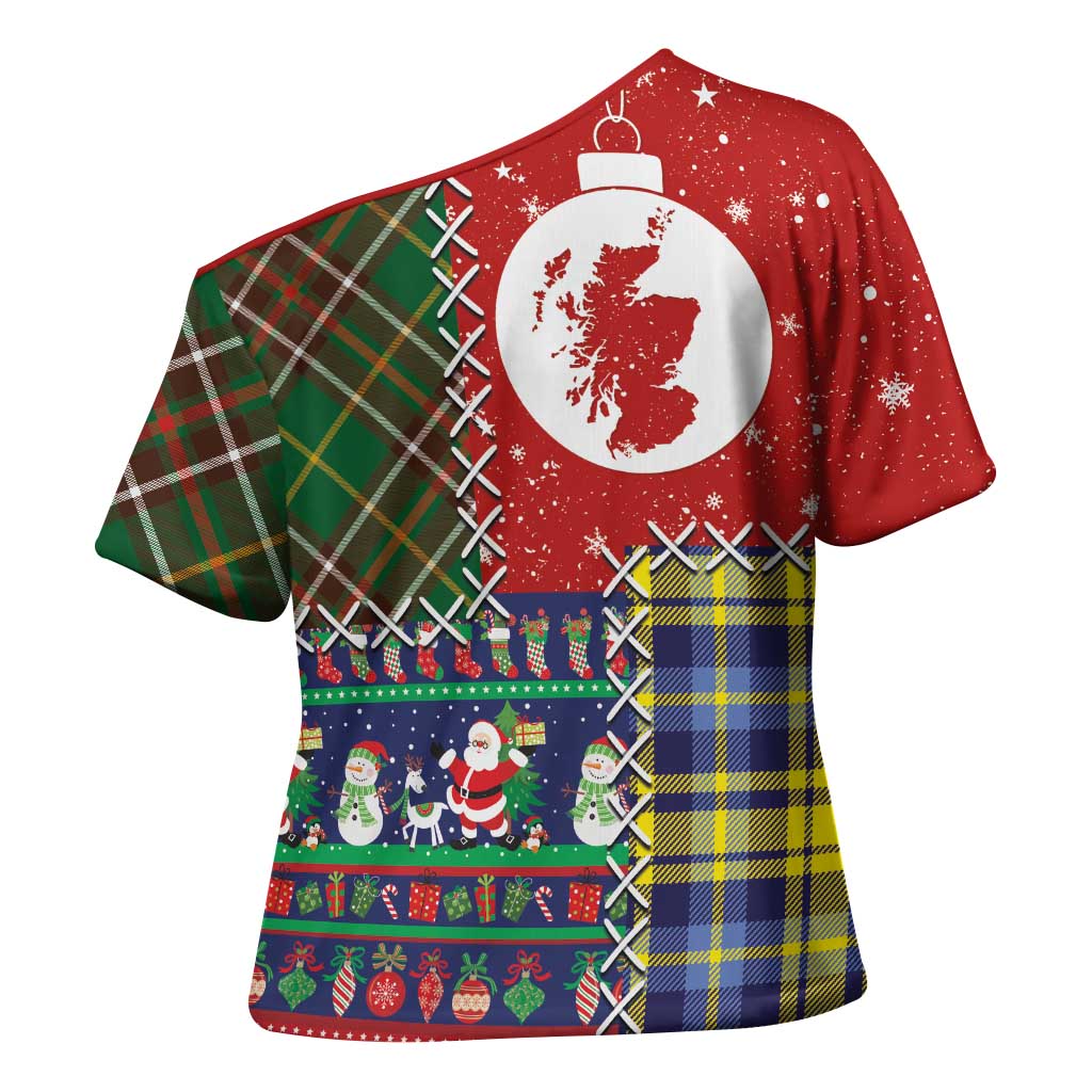 Scottish Christmas Cross Shoulder Shirt Scotland Lion and Xmas Elements Patch Style - Wonder Print Shop