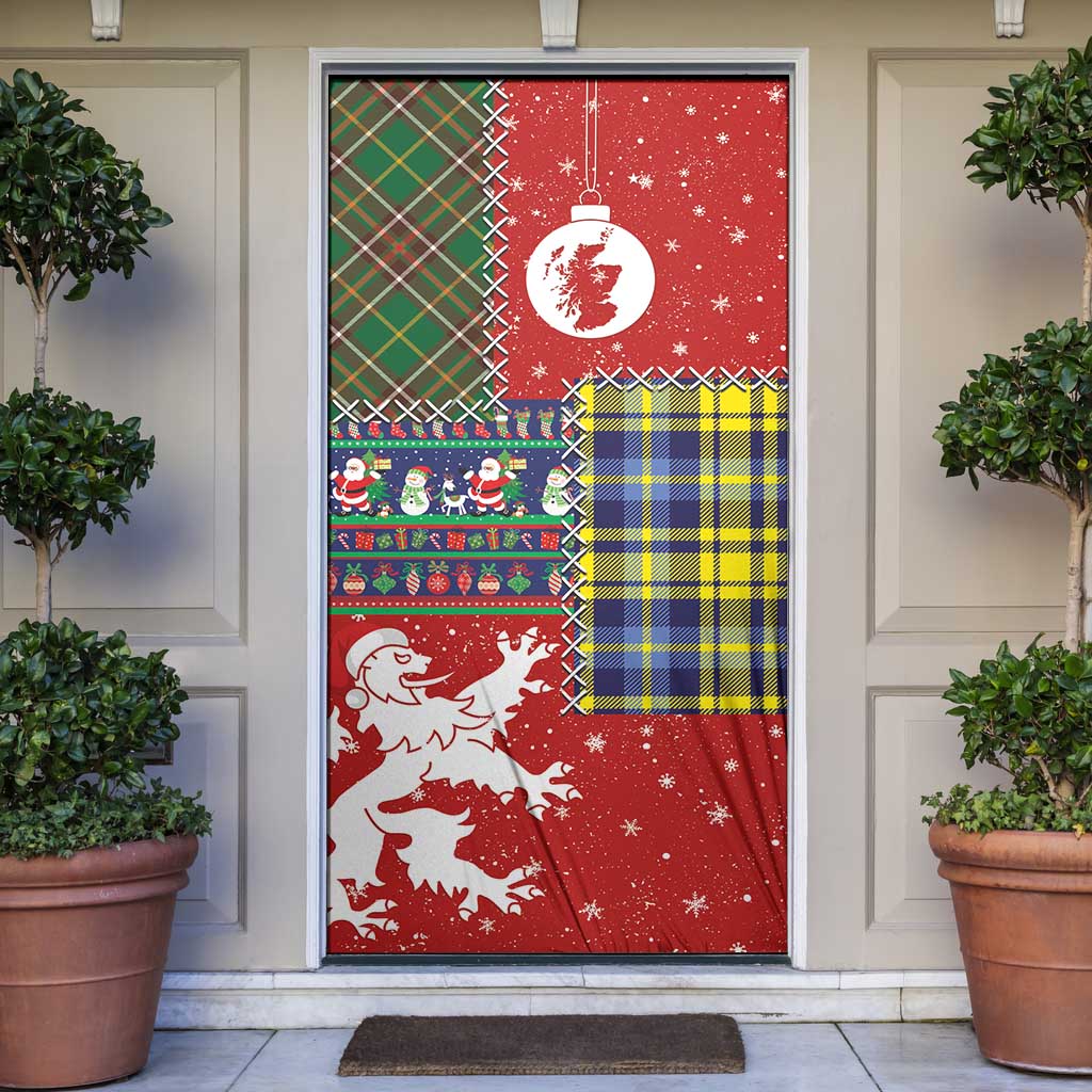 Scottish Christmas Door Cover Scotland Lion and Xmas Elements Patch Style - Wonder Print Shop