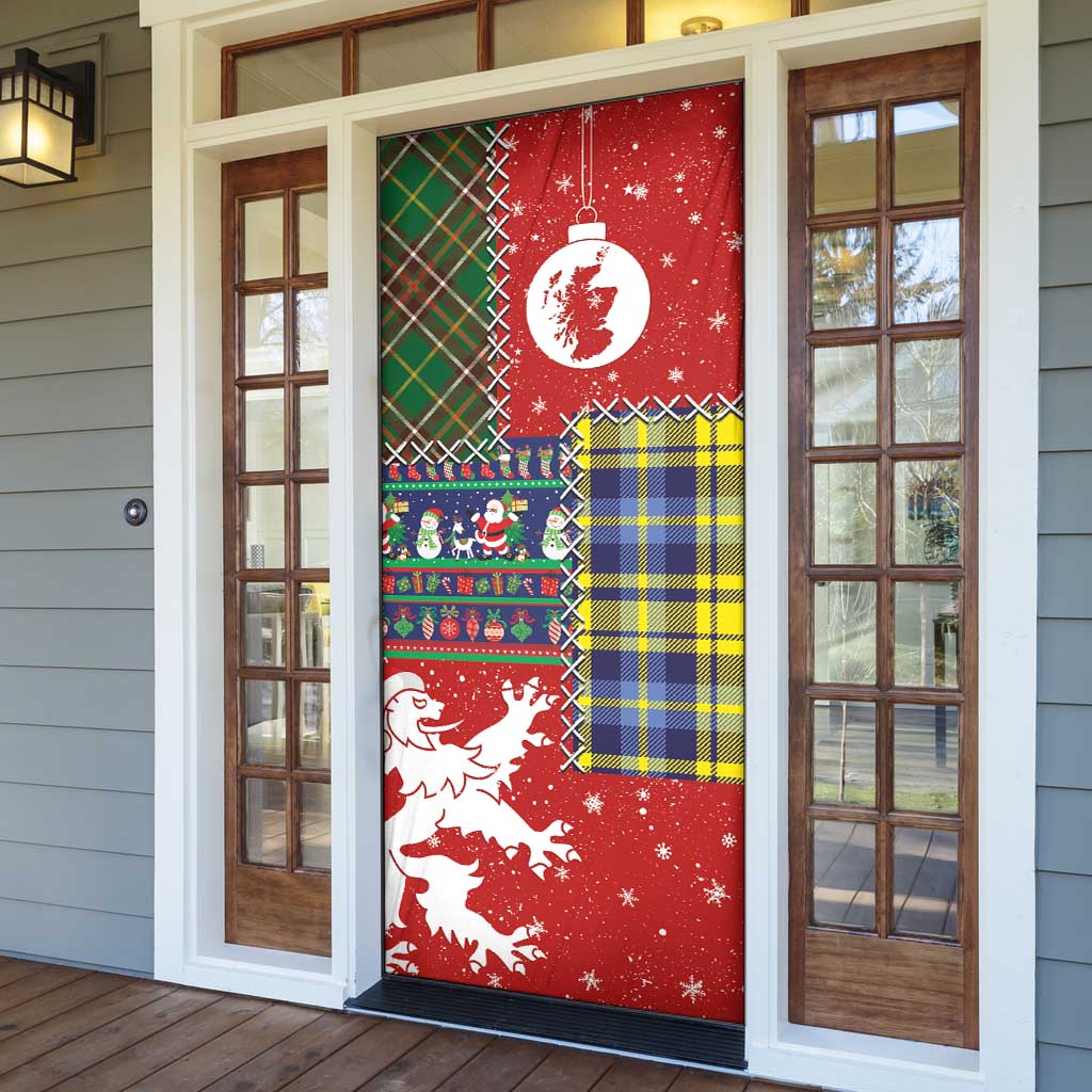 Scottish Christmas Door Cover Scotland Lion and Xmas Elements Patch Style - Wonder Print Shop