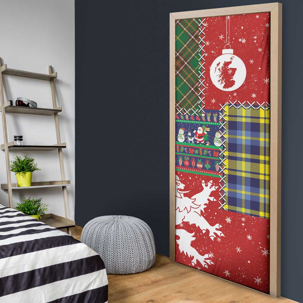 Scottish Christmas Door Cover Scotland Lion and Xmas Elements Patch Style - Wonder Print Shop