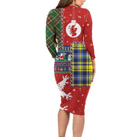 Scottish Christmas Family Matching Long Sleeve Bodycon Dress and Hawaiian Shirt Scotland Lion and Xmas Elements Patch Style - Wonder Print Shop