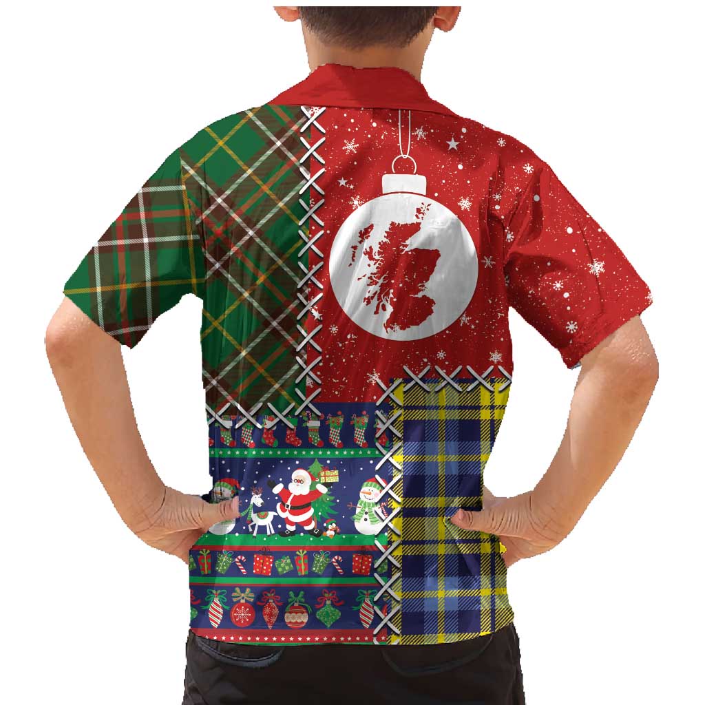 Scottish Christmas Family Matching Mermaid Dress and Hawaiian Shirt Scotland Lion and Xmas Elements Patch Style - Wonder Print Shop