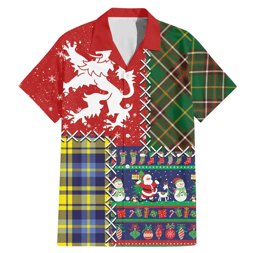 Scottish Christmas Family Matching Mermaid Dress and Hawaiian Shirt Scotland Lion and Xmas Elements Patch Style - Wonder Print Shop