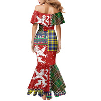 Scottish Christmas Family Matching Mermaid Dress and Hawaiian Shirt Scotland Lion and Xmas Elements Patch Style - Wonder Print Shop