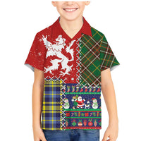 Scottish Christmas Family Matching Mermaid Dress and Hawaiian Shirt Scotland Lion and Xmas Elements Patch Style - Wonder Print Shop