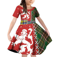 Scottish Christmas Family Matching Off Shoulder Short Dress and Hawaiian Shirt Scotland Lion and Xmas Elements Patch Style - Wonder Print Shop