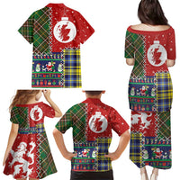 Scottish Christmas Family Matching Puletasi and Hawaiian Shirt Scotland Lion and Xmas Elements Patch Style - Wonder Print Shop