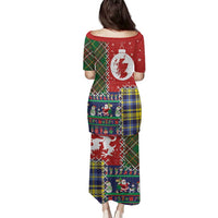Scottish Christmas Family Matching Puletasi and Hawaiian Shirt Scotland Lion and Xmas Elements Patch Style - Wonder Print Shop