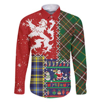Scottish Christmas Family Matching Short Sleeve Bodycon Dress and Hawaiian Shirt Scotland Lion and Xmas Elements Patch Style - Wonder Print Shop