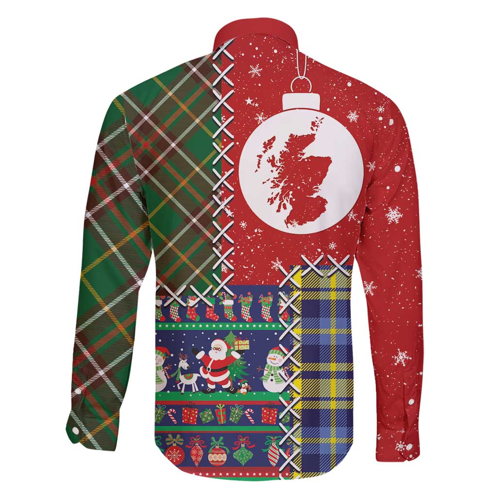 Scottish Christmas Family Matching Short Sleeve Bodycon Dress and Hawaiian Shirt Scotland Lion and Xmas Elements Patch Style - Wonder Print Shop