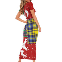 Scottish Christmas Family Matching Short Sleeve Bodycon Dress and Hawaiian Shirt Scotland Lion and Xmas Elements Patch Style - Wonder Print Shop