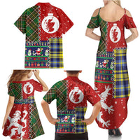 Scottish Christmas Family Matching Summer Maxi Dress and Hawaiian Shirt Scotland Lion and Xmas Elements Patch Style - Wonder Print Shop