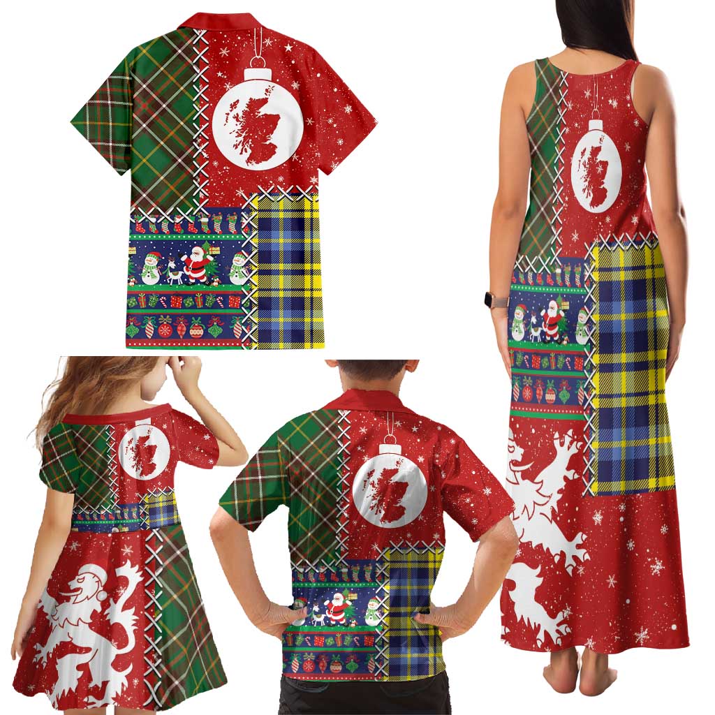 Scottish Christmas Family Matching Tank Maxi Dress and Hawaiian Shirt Scotland Lion and Xmas Elements Patch Style - Wonder Print Shop