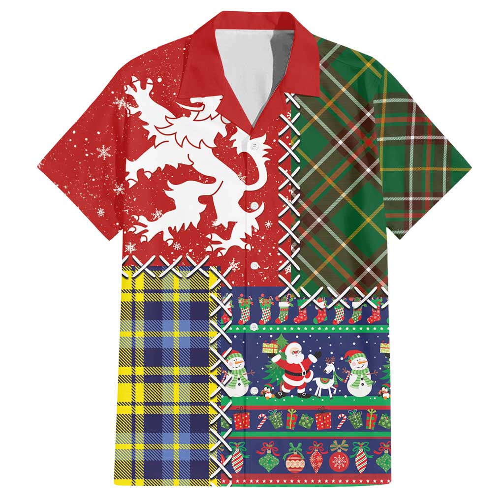 Scottish Christmas Family Matching Tank Maxi Dress and Hawaiian Shirt Scotland Lion and Xmas Elements Patch Style - Wonder Print Shop