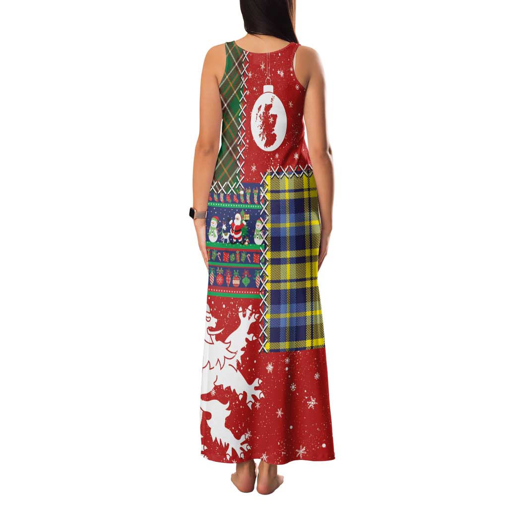 Scottish Christmas Family Matching Tank Maxi Dress and Hawaiian Shirt Scotland Lion and Xmas Elements Patch Style - Wonder Print Shop