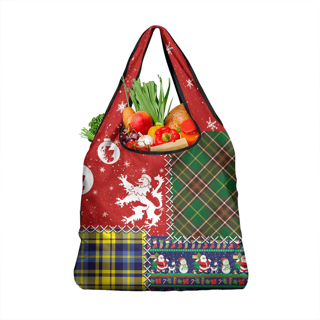 Scottish Christmas Grocery Bag Scotland Lion and Xmas Elements Patch Style - Wonder Print Shop
