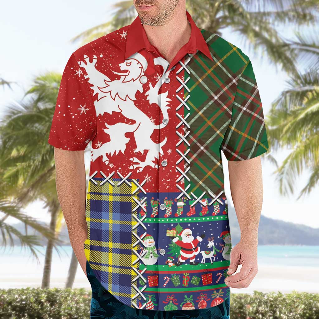 Scottish Christmas Hawaiian Shirt Scotland Lion and Xmas Elements Patch Style - Wonder Print Shop