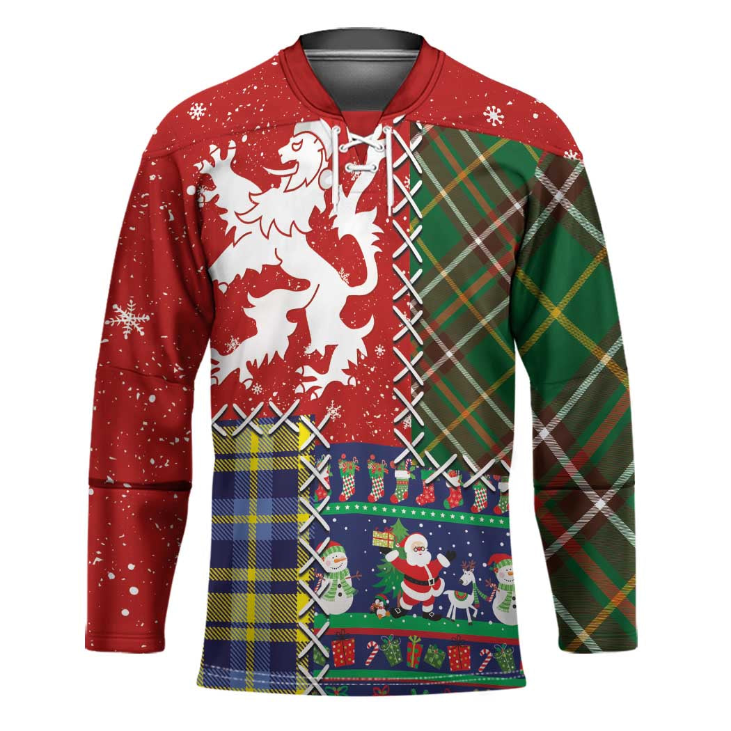 Scottish Christmas Hockey Jersey Scotland Lion and Xmas Elements Patch Style - Wonder Print Shop