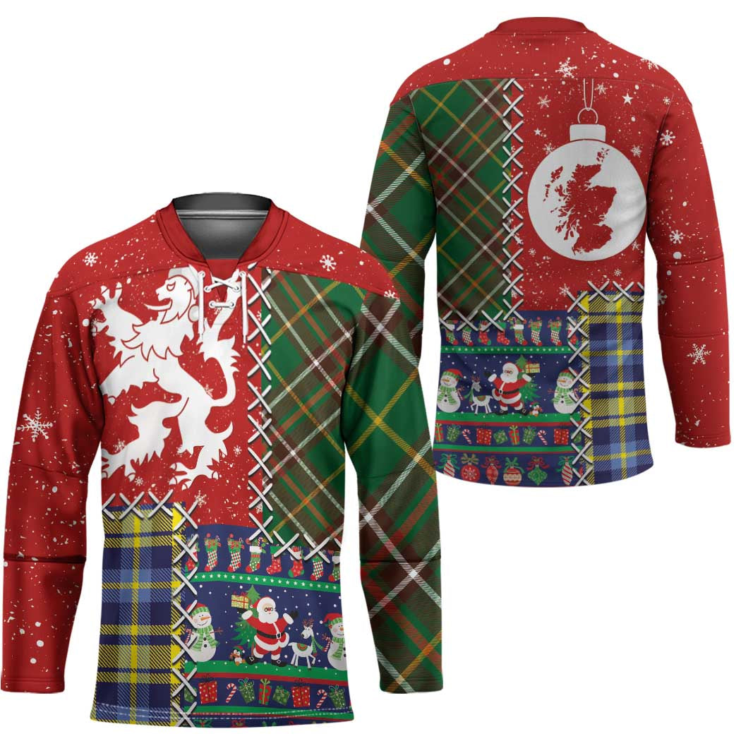 Scottish Christmas Hockey Jersey Scotland Lion and Xmas Elements Patch Style - Wonder Print Shop